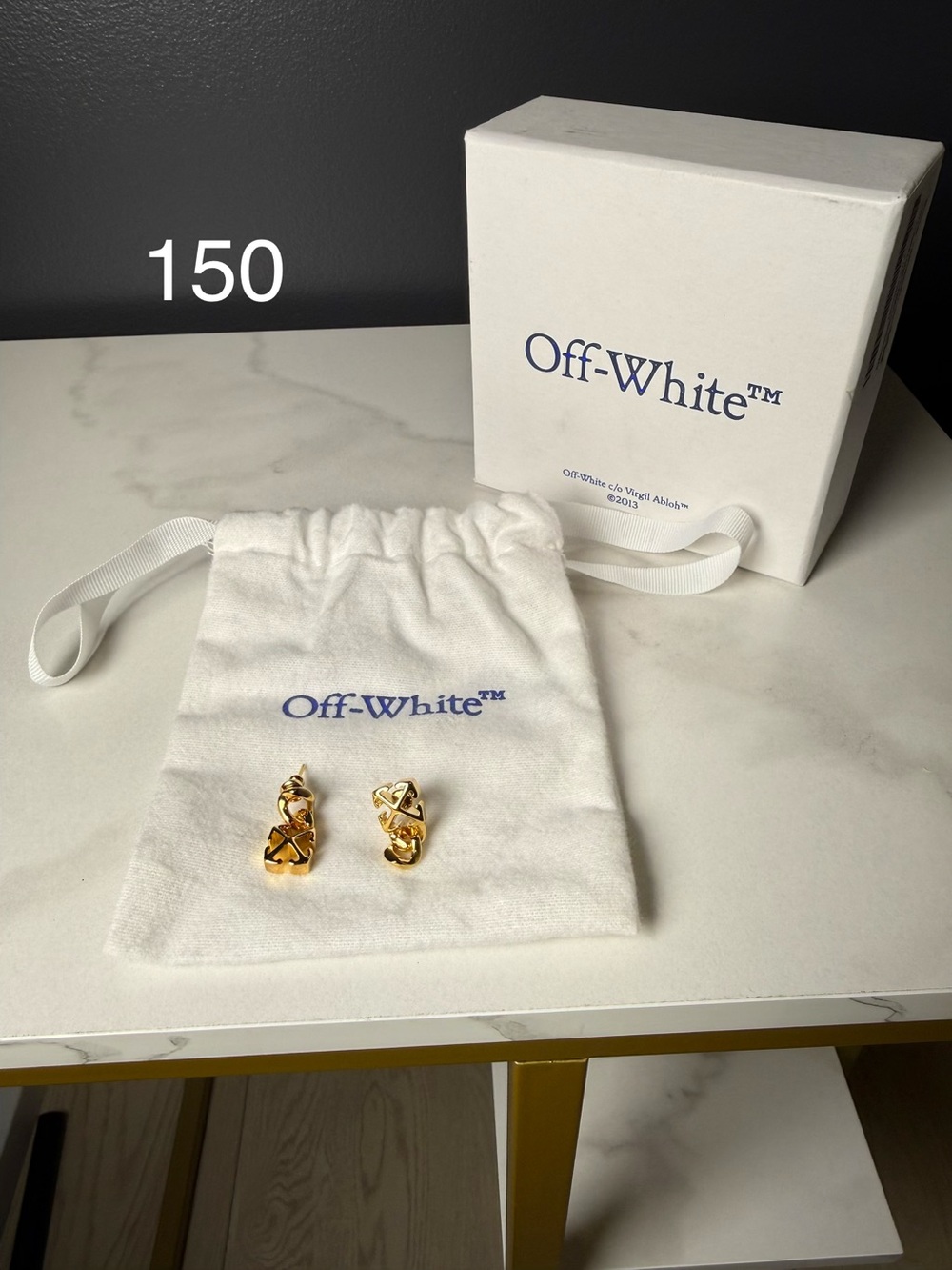 Off-White Gold Tone Logo Knot Drop Earrings